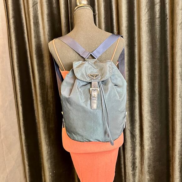 Prada Blue Nylon Backpack Good Used Condition with cards and dust bag - Picture 2 of 16